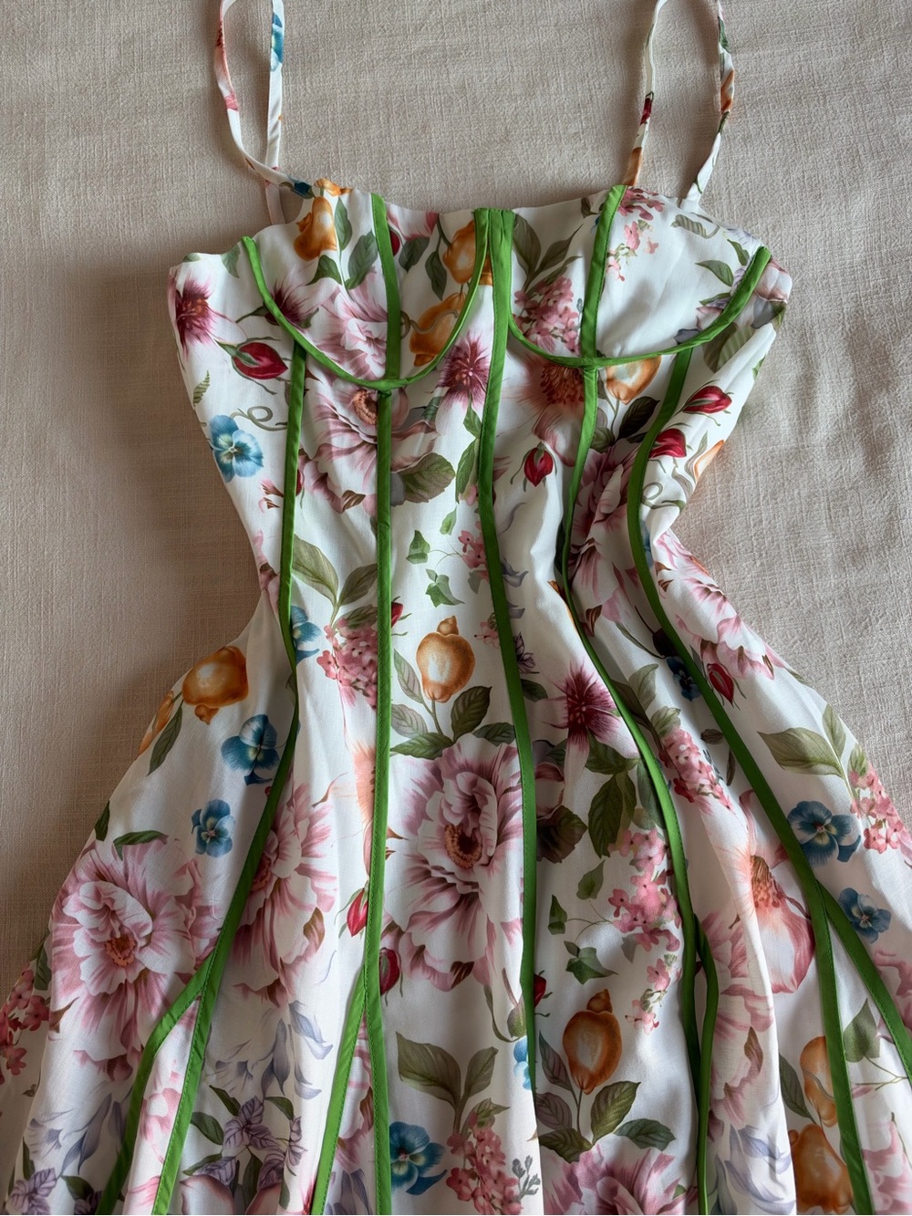 Commense Corset Seam Tropical Floral Print Swing Midi Dress - Picture 4 of 8